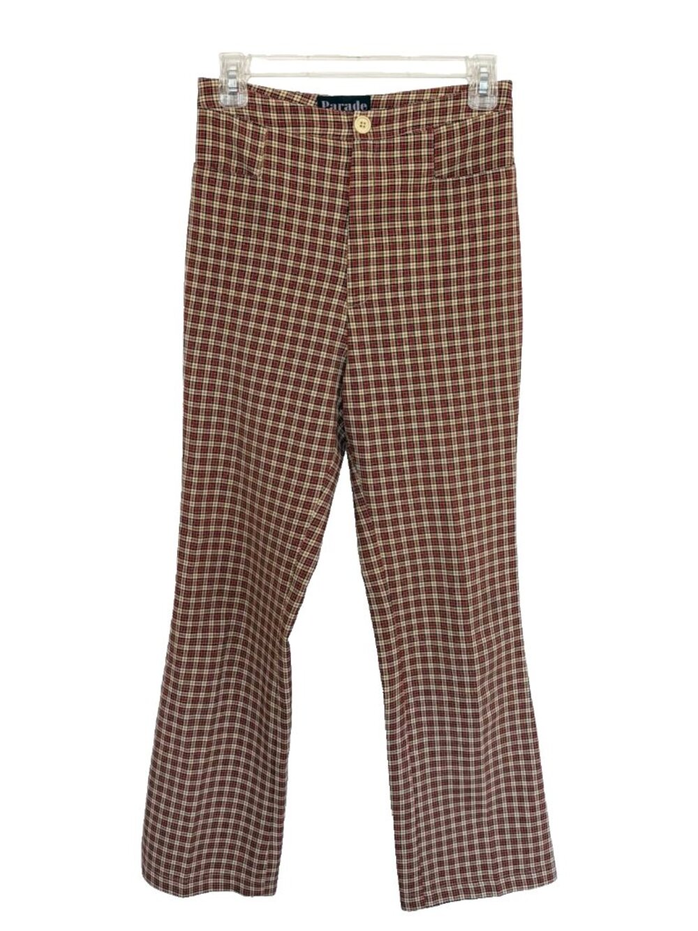 Vintage Parade Plaid Bell Bottoms Pants 70s Polyester High Waist Flare